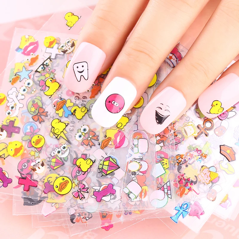 Blueness 24 дизайна 3D наклейки Красочные поросенок лицо Крест Сердце Любовь Ногти DIY
