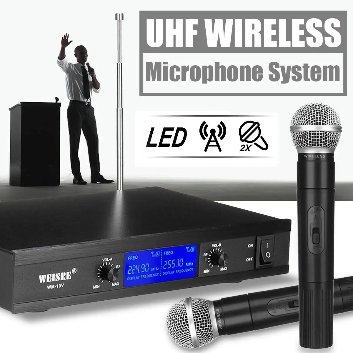 2 канала UHF частоты 2 ручной беспроводной микрофон системы с цифровым дисплеем микрофон для дома вечерние DJ караоке профессиональный