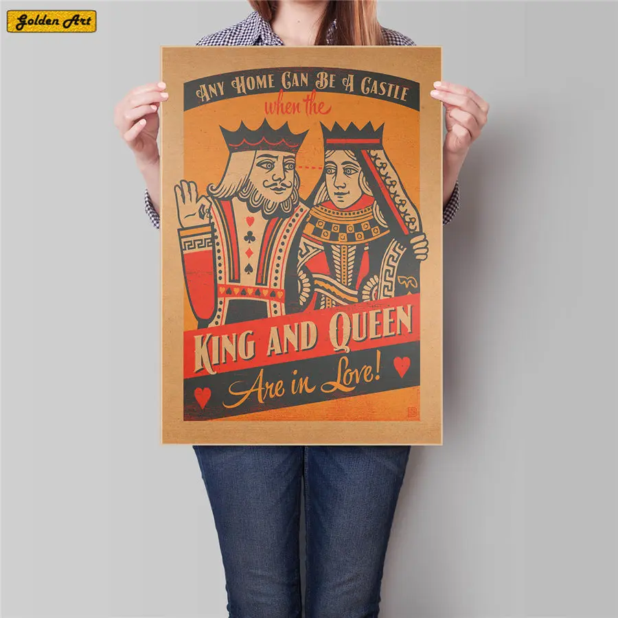 Винтажный покер Queen and king постер из крафт бумаги для бара кафе украшение ретро