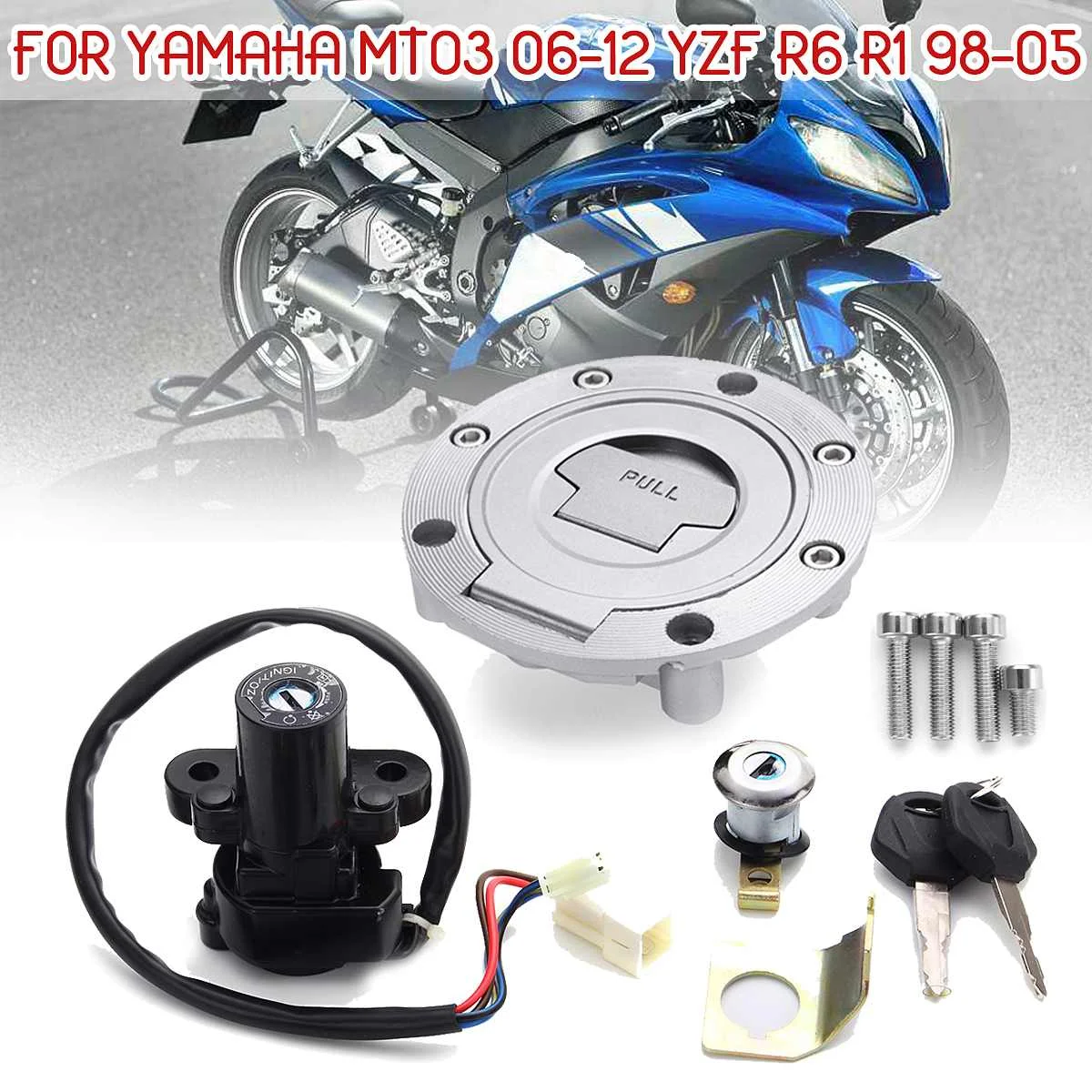 Замок зажигания топливного газа кепки набор ключей для Yamaha MT03 06 12 YZF R6 R1 XJ6 FJ09 FZ09 | Отзывы и видеообзор