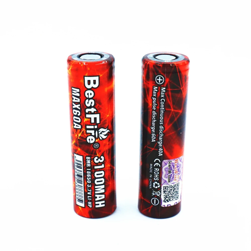 2 шт. BESTFIRE IMR18650 3100 мАч 60A плоский верх перезаряжаемый литиевый аккумулятор для ECIG