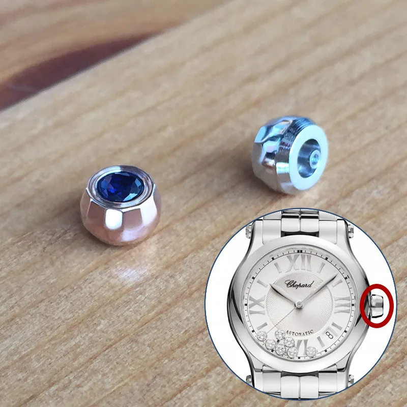 Синий сапфировый кристалл + стальная заводная головка для Chopard Happy алмазы 36 мм 278