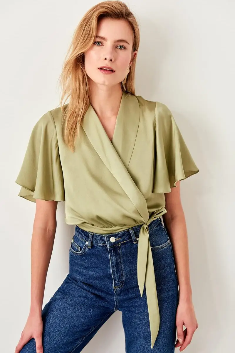 Trendyol Мятная шнуровка detayli Bluz TWOSS19BB0425 |
