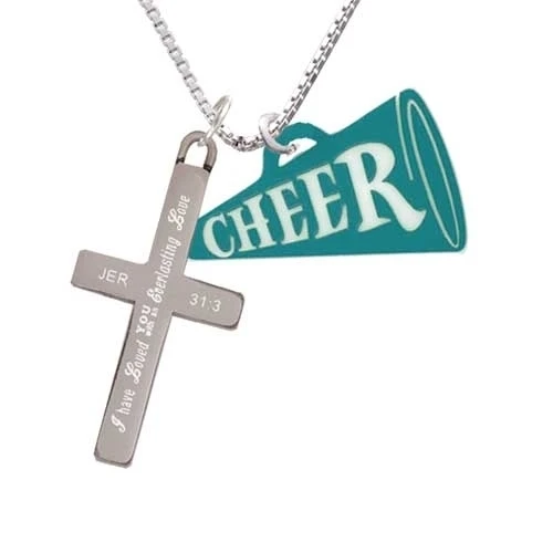 Акриловый 1 25 &quotБирюзовый Cheer с рупором-Вечная любовь-крест ожерелье | Украшения и