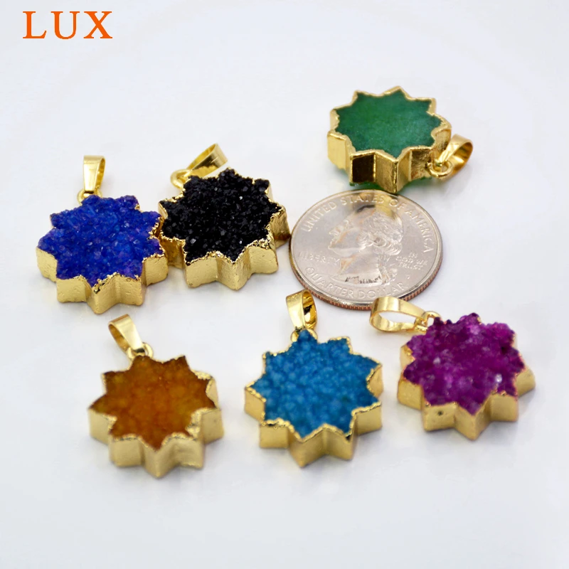 Золотой ободок Природный Радуга Агаты Druzy Geode Star подвеска сырье кристаллов