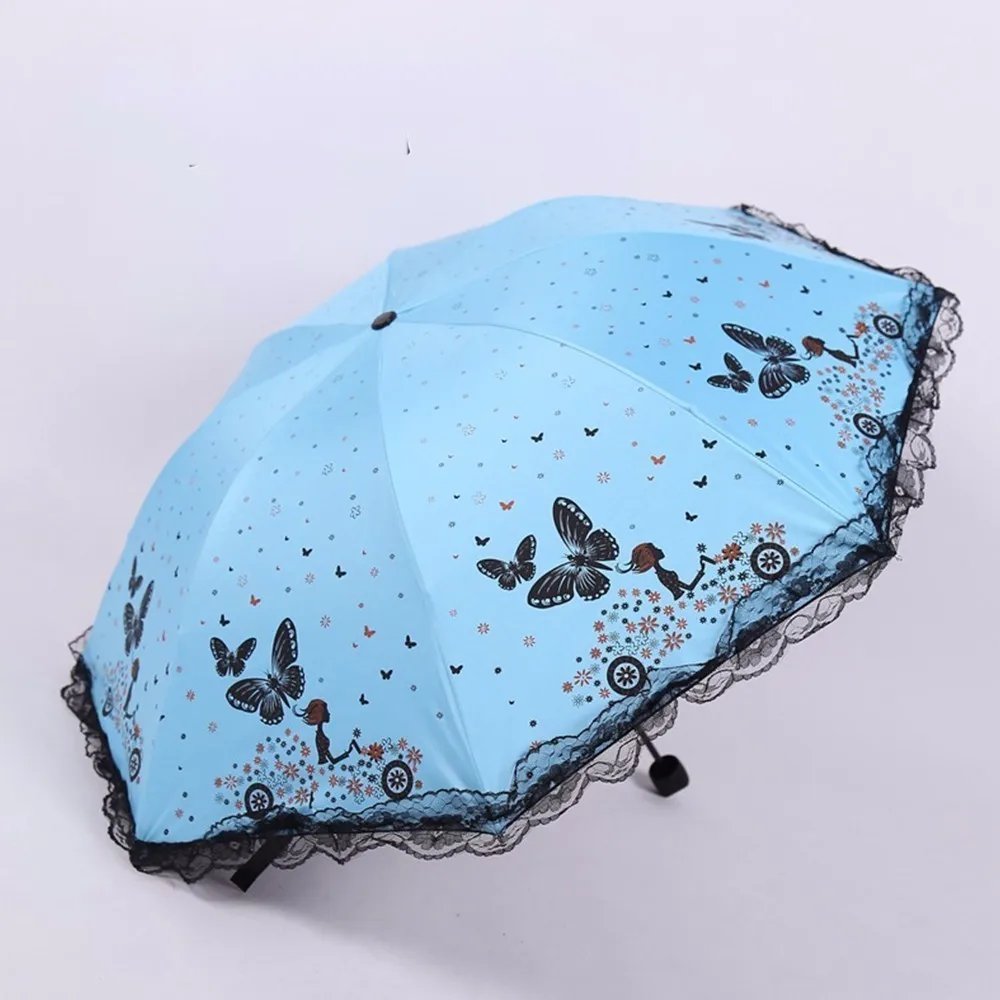 Car Beauty Butterfly Fly Defence Ultraviolet Rays Too Parasol Fold Black Rubber Umbrella JJ-YS60 | Дом и сад