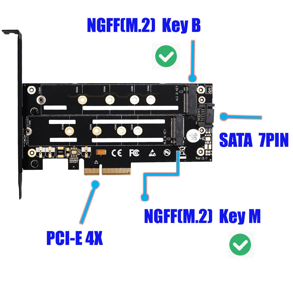 M.2 Nvme SSD NGFF к PCI-E X4 3 0 PCB адаптер M ключ B двойной интерфейс переходная карта с