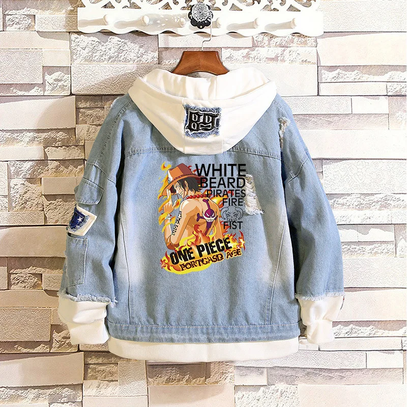 Джинсовая куртка-бомбер Аниме One Piece D Luffy джинсовая толстовка с капюшоном унисекс