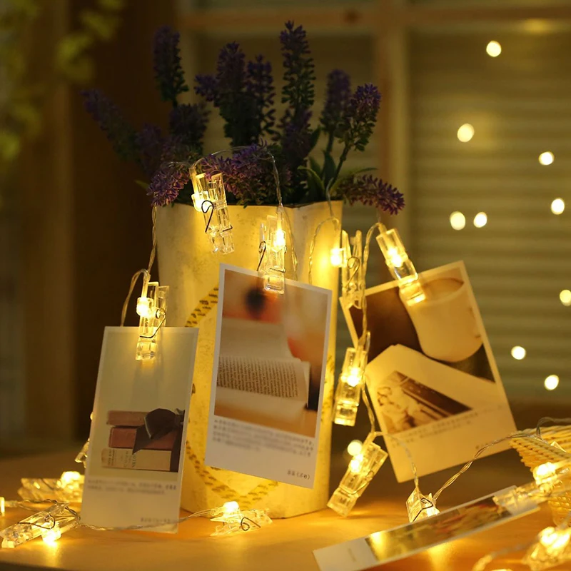 Теплый белый фото доска на прищепке дисплей Фея огни строки настенный светильник