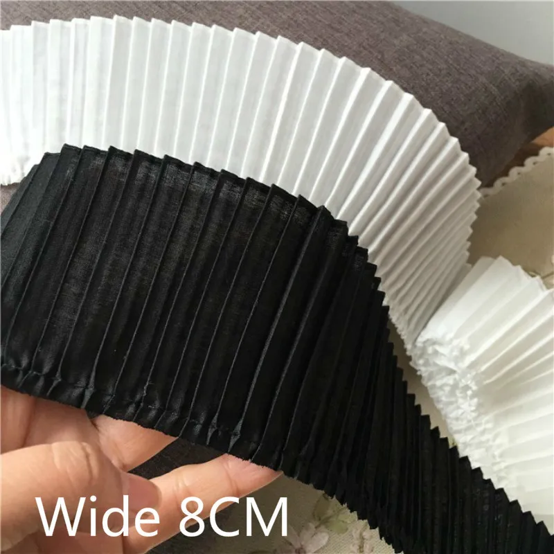 

8CM Wide White Black 3D Cotton Collar Applique Folded Pleated Lace Embroidered Ribbons Trim For Sewing Dress Fringe Decoration