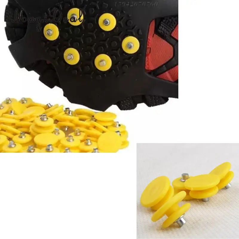 100 Pieces Yellow Alloy Studs Ice Cleats Snow Grips Over Shoe Boot Traction Rubber Spikes Anti Easy Slip