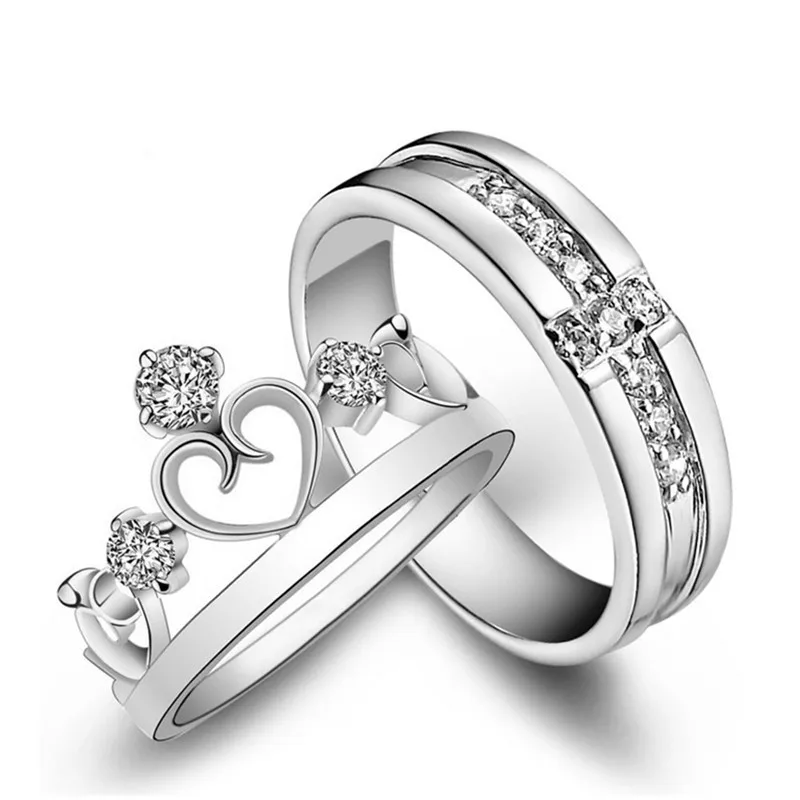 1 пара Корона кристалл Пара Кольца для мужчин и женщин свадебные Серебристые