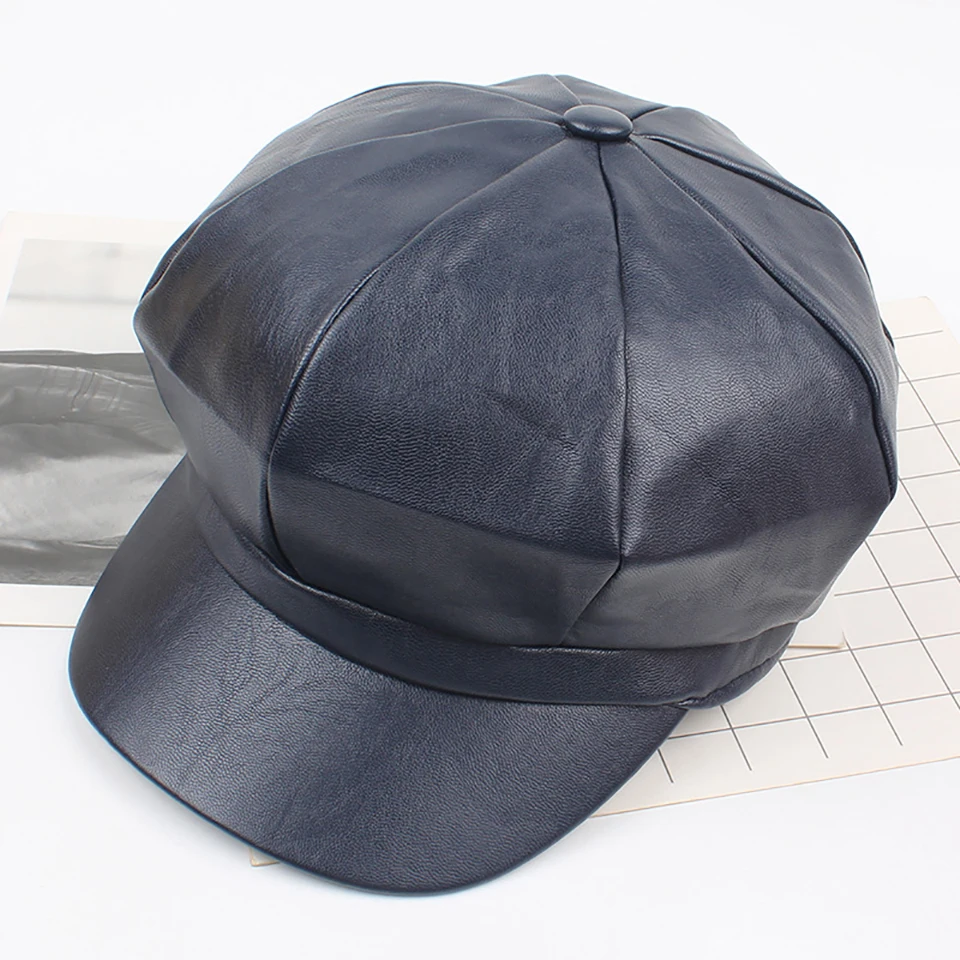 Fashion Bright PU Leather Newsboy Cap Mrs. Messer Painter Octagonal Detective Hat Visors Female Gorras Harajuku Wholesale |