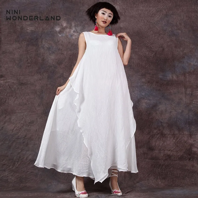 Женское асимметричное платье NINI WONDERLAND однотонное длинное без рукавов с большой