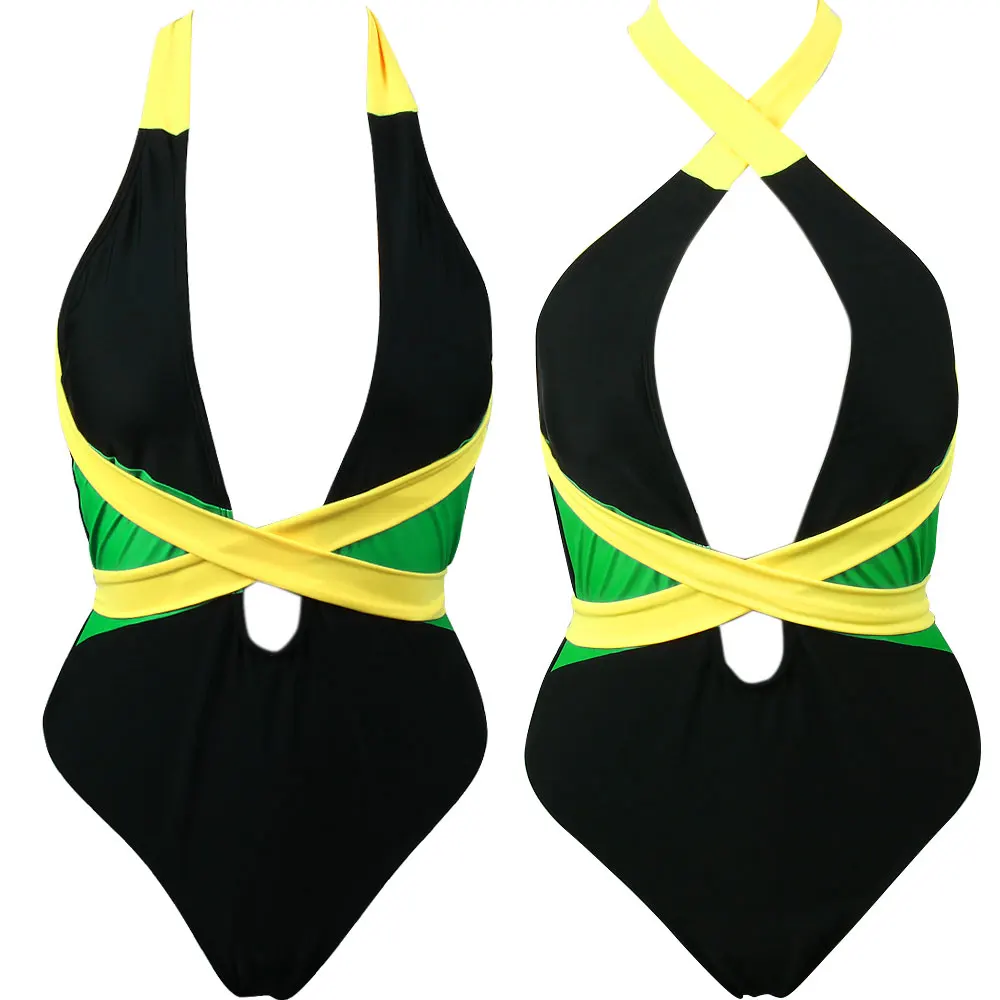 VOARYISA Women's One Piece Caribbean Flag Rasta Body Shaping Monokini Swimsuit Swimwear Bathing Suit