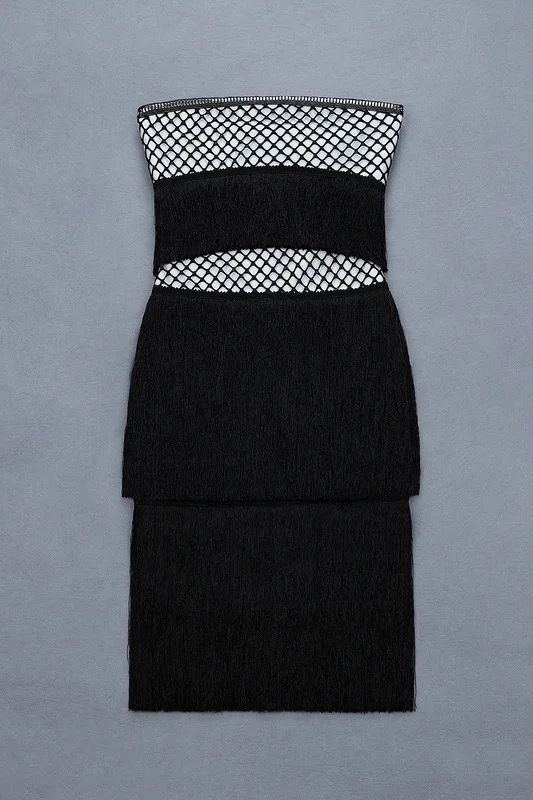 

Top Quality Black Strapless Tassel Mini Fashion Dress Evening Party Cute Dress
