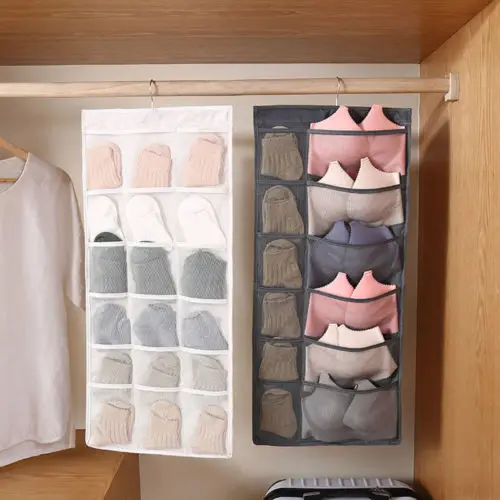 

Pockets Clear Hanging Bag Socks Bra Underwear Rack Hanger Storage Organizer