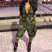 women short sleeves camouflage print american flag casual mid short camouflage jumpsuits size plus fashion 2019 new spring