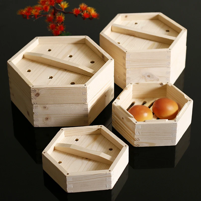 Steamed wooden drawer steamer commercial restaurant Chinese Guangdong style six angle cage port snack stuffed buns box set |