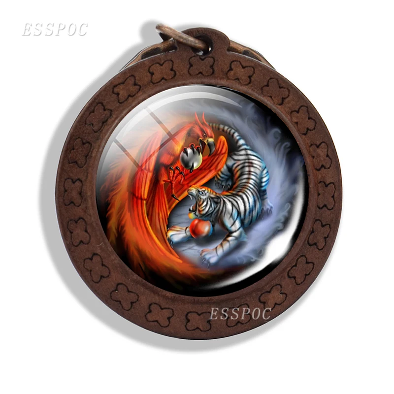 Деревянный брелок Yin Yang Dragon стекло кабошон подвеска животный китайский