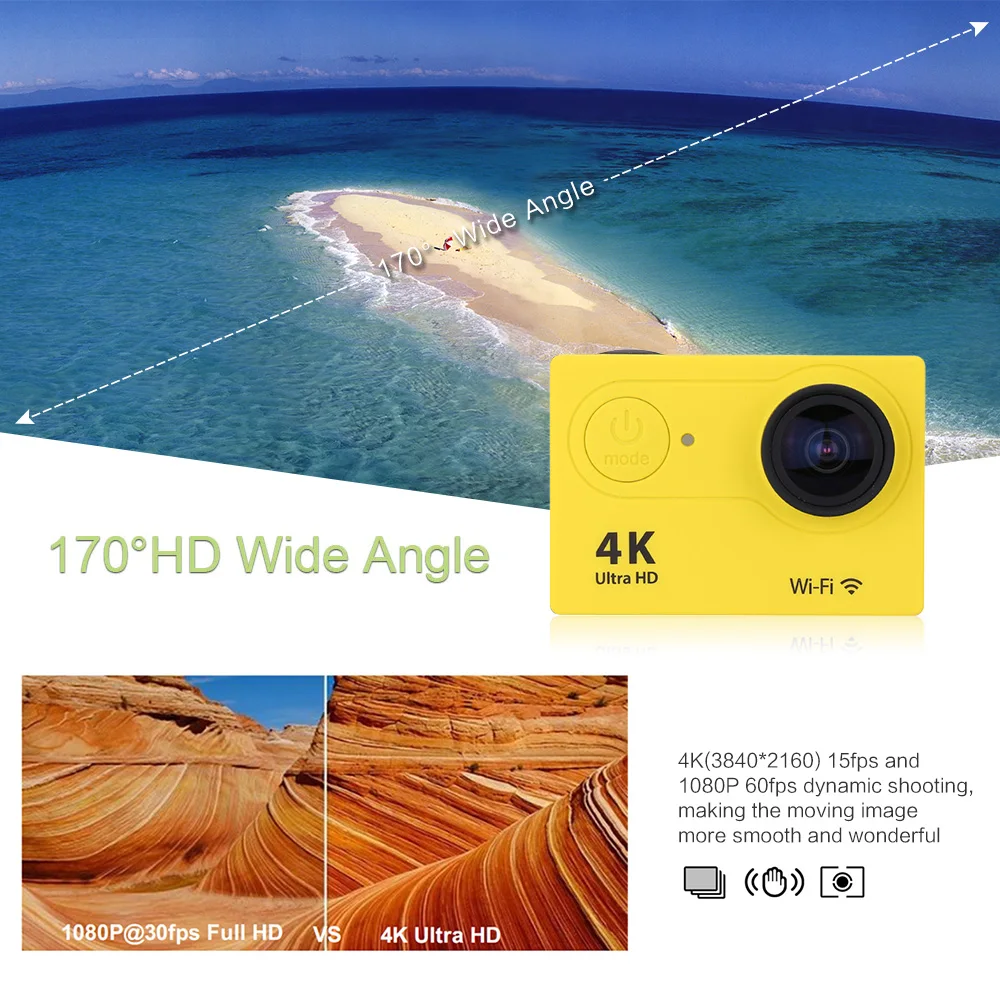 Экшн камера 12 Мп ЖК дисплей 2 0 дюйма 4K 5 кадр/с 1080P 60 Full HD Wi Fi Водонепроницаемая до 30