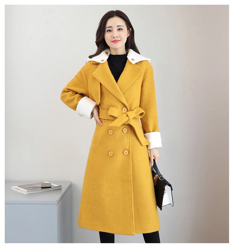 Elegant Vintage Women X-Long Cashmer Coat Fashion Slim Women's Woolen Jacket with Sashes Single Button and | Женская одежда