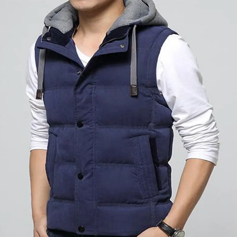 

Winter Men Casual Vest Hooded Male Slim Fit Biker Vest Waistcoat Hat Detachable Warm Windbreak Man Vest M- 4XL 4 Colors