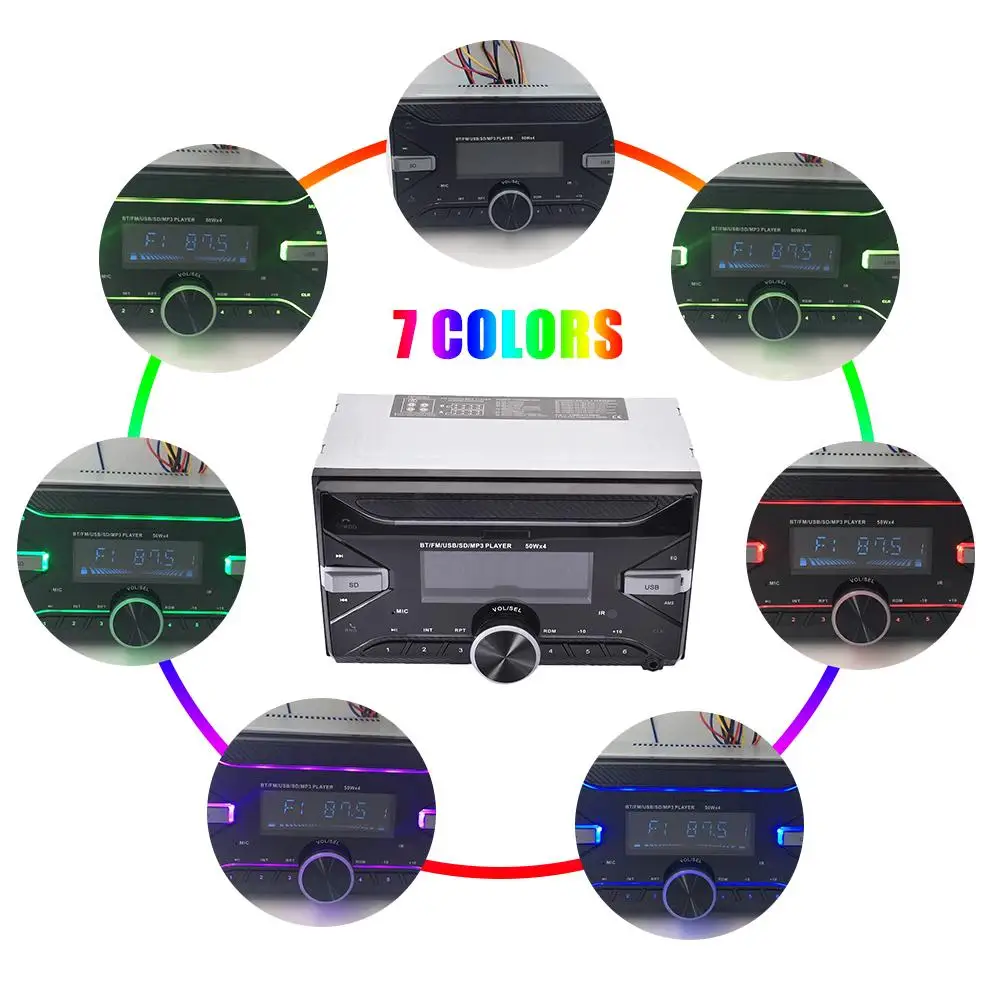 7 цветов подсветка Bluetooth стерео радио FM Aux вход приемник USB/SD/MP3 ISO 12V In-dash 2 din