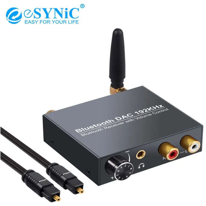 ESYNiC 192 кГц ЦАП цифро аналоговый аудио конвертер с Bluetooth приемник оптический Toslink