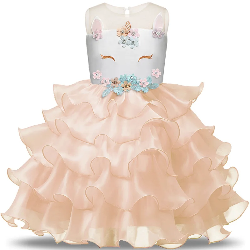Fancy Unicorn Party Dress Baby Girl Tutu Dresses Summer 2018 Kids Clothing for Girls Embroidery Flower Birthday Costume 8T | Детская