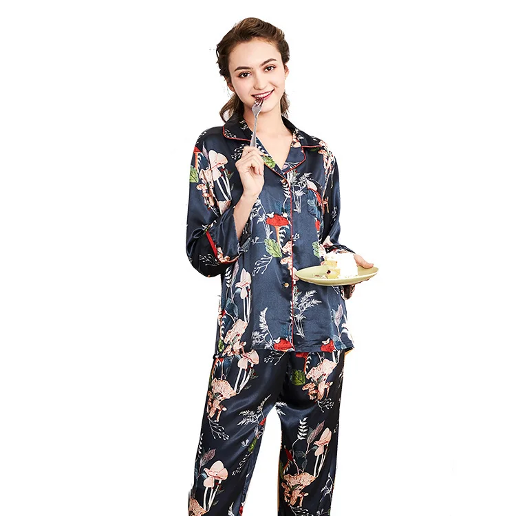 2019 pyjamas women Silk Pajamas Ms. Season Long-Sleeve Trousers Home Service Two Piece Set sleep &amp lounge pajama sets | Женская