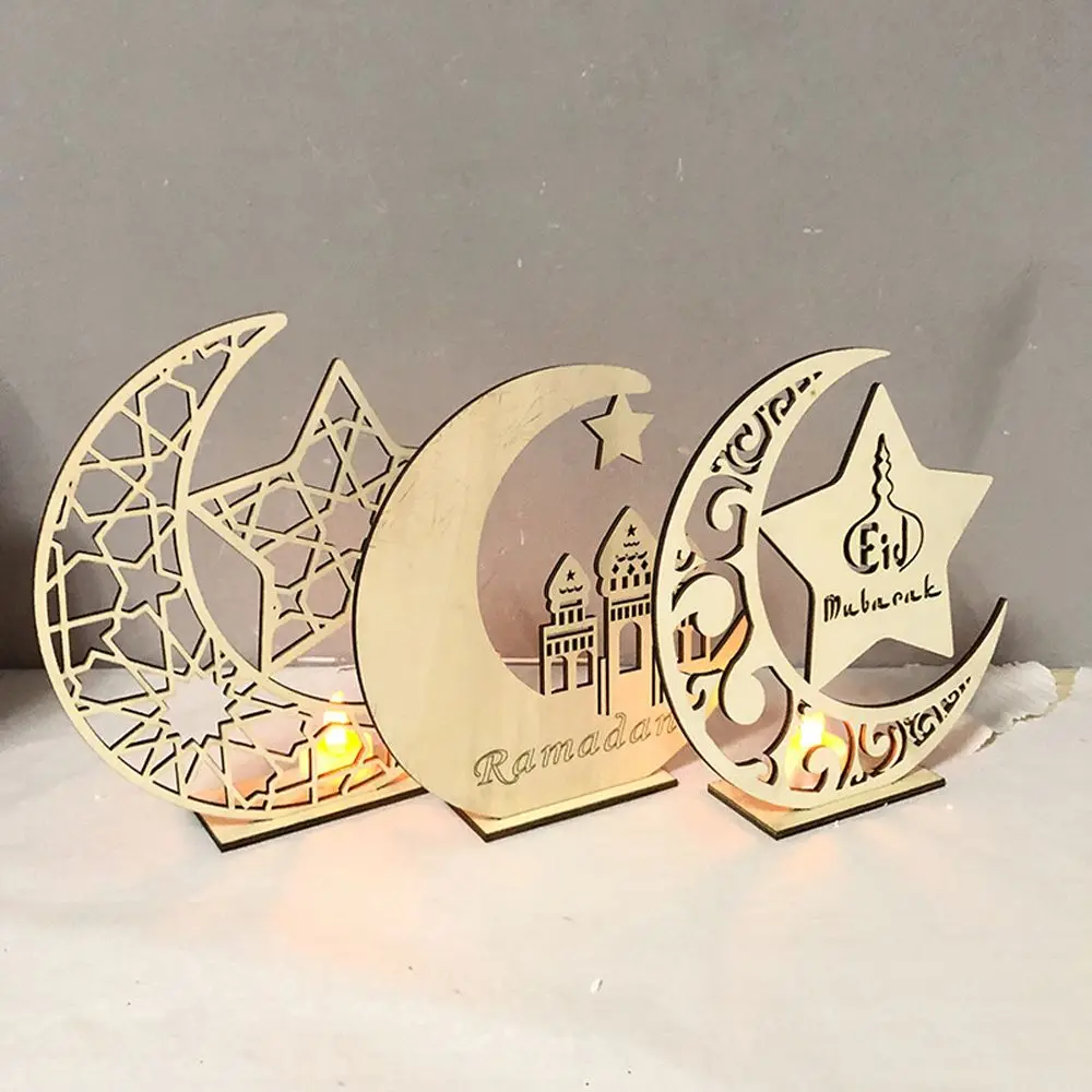 

Ramadan Wooden Eid Mubarak Decoration For Home Moon Islam Mosque Muslim Wooden Plaque Hanging Pendant Holiday Party Lighting