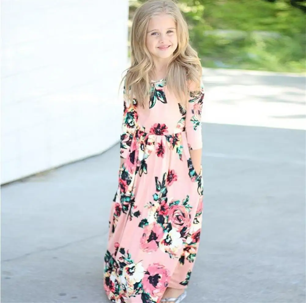 2019 Kids Dresses Long Sleeve Floral Children Princess Dress Spring Girl Beach Party | Мать и ребенок
