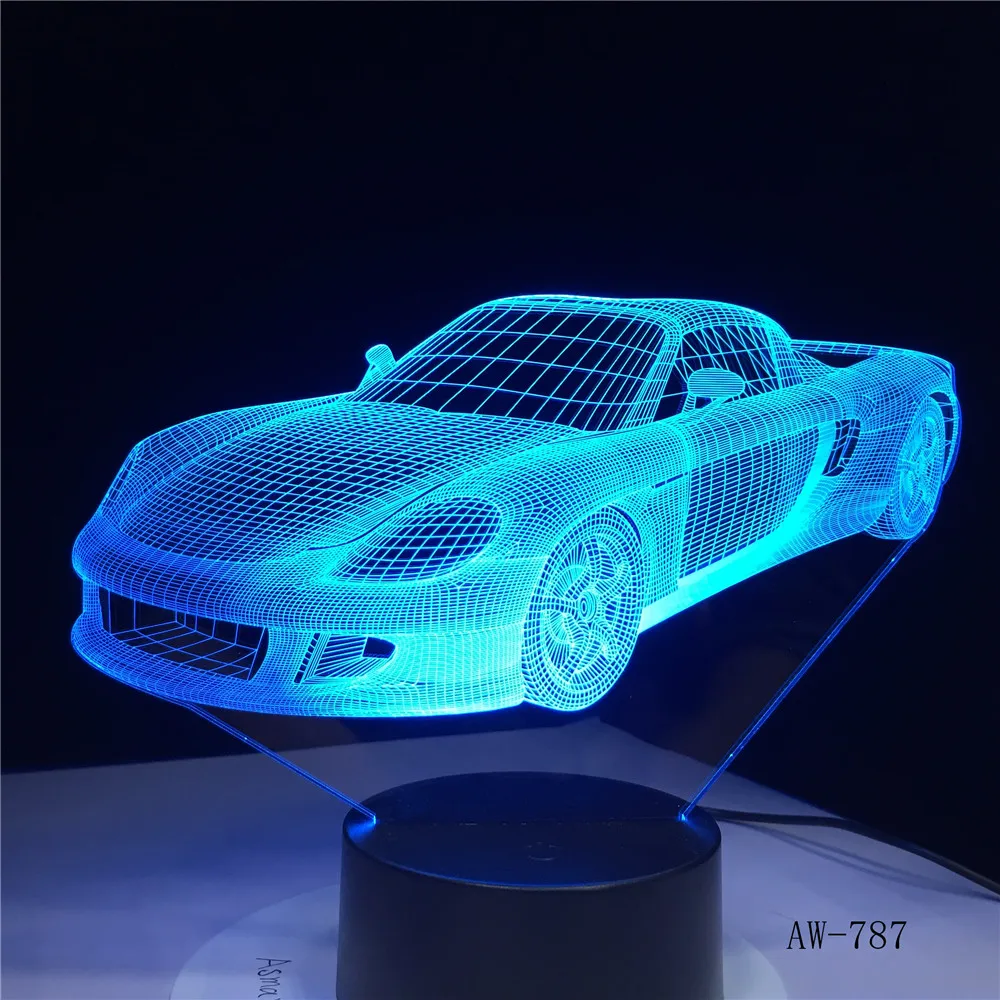 Спортивный автомобиль 3D LED ночник лампа 7 видов цветов USB голограмма Декор