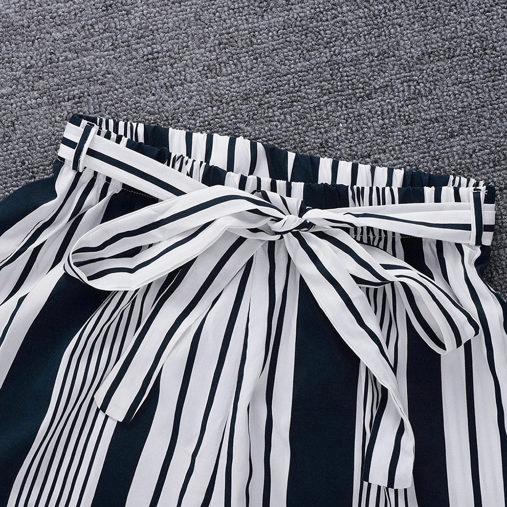 2019 новые женские повседневные полосатые широкие брюки летние элегантные пляжные