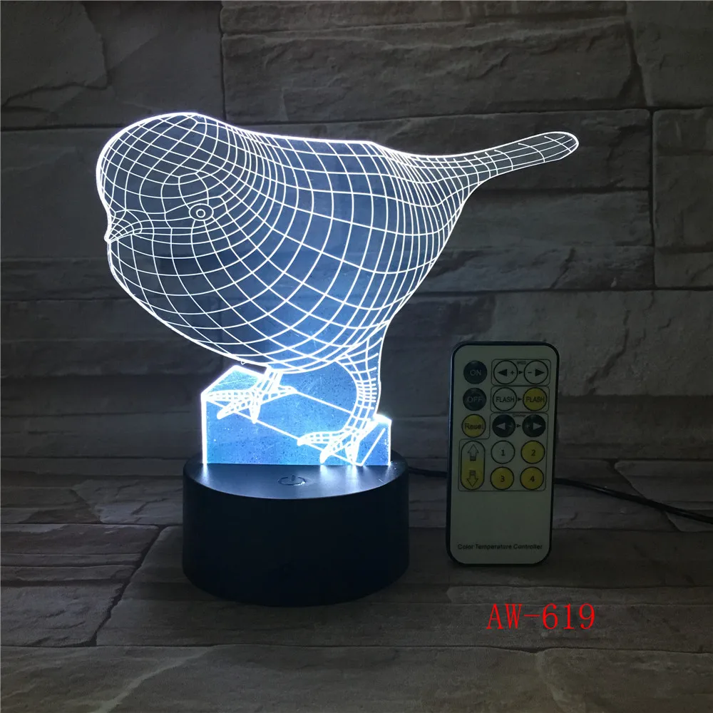 Bird Night Light 3D Touch Switch Remote Control Acrylic Engrave 7 Color Gradient Atmosphere Table Lamp Kids Gifts AW-619 | Лампы и