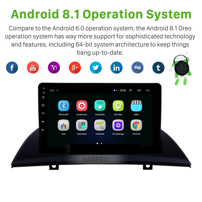 Головное устройство плеер Harfey Android 8 1 9 дюймов GPS для BMW X3 E83 2.0i 2.5i 2.5si 3.0i 3.0si 2.0d