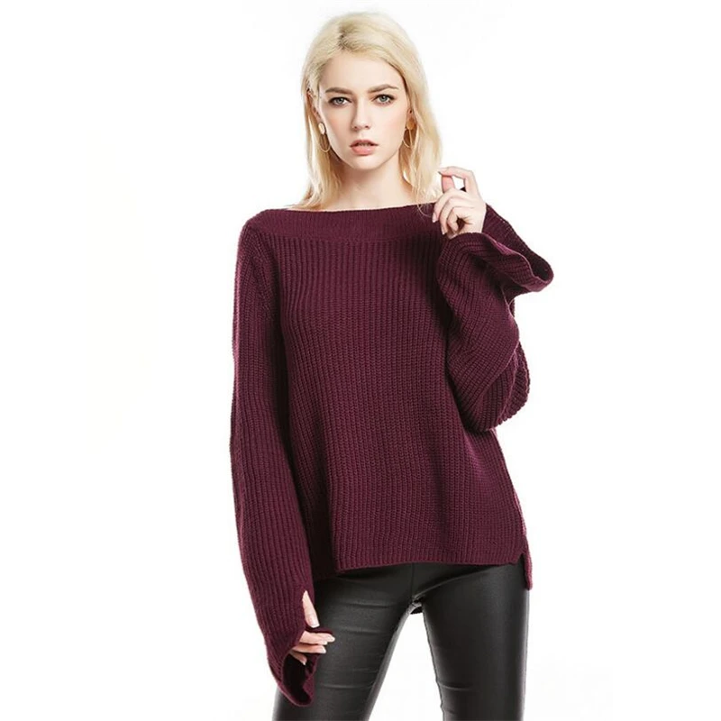 IANLAN Womens Sexy &amp Club Off Shoulder Sweater Ladies Winter Flare Sleeve Knitwear Solid Strapless Basic Pullover IL00313 | Женская