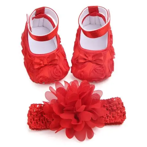 Toddler Girl Crib Shoes Flower Baby Bowknot Soft Sole Prewalker Sneakers 2PCS |