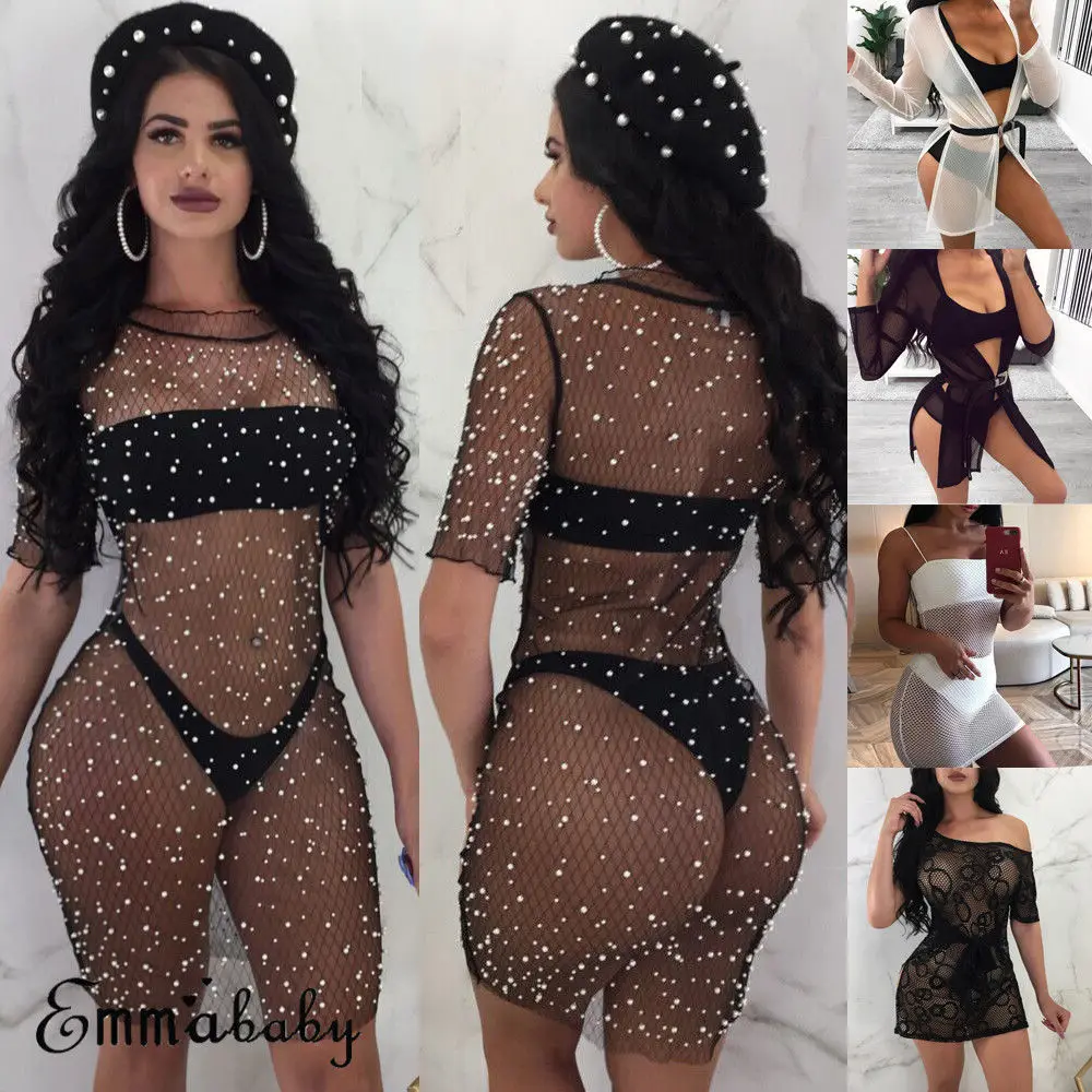 Hirigin US Women Sexy Crochet Mesh Swimwear Summer Beach Dress Sheer Bikini Cover Up Hot | Женская одежда