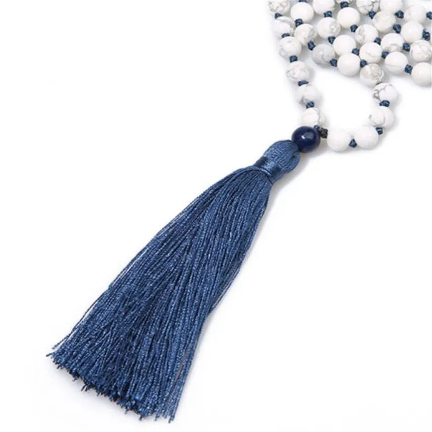 Ожерелье Howlite blue lazuli для мужчин 6 мм ожерелье ручной работы с кисточками |