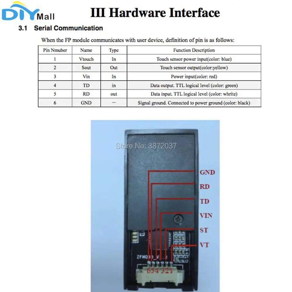 

5pcs/lot Optical Fingerprint Module Reader Sensor Door Lock Access Control for Arduino Mega2560 UNO R3