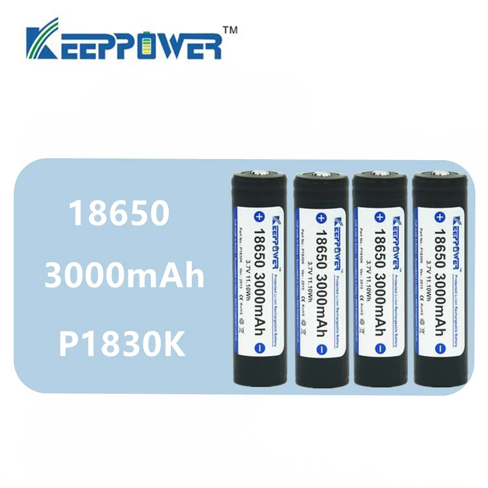 4 шт оригинальный аккумулятор Keeppower 18650 3000mah 3 7 V 11.10Wh Защищенный Литий ионный P1830K