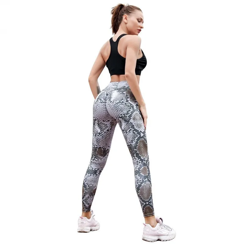 Высокая талия беговые штаны для йоги с принтом змеи дышащие леггинсы супер