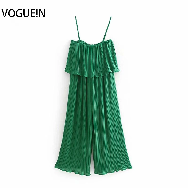 VOGUEIN новое женское летнее шифоновое зеленое плиссированное без рукавов