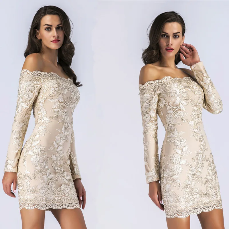 2019 Embroidery Celebrity Vestidos Sexy Off Shoulder Women Sequins Dress Fashion Slim Vintage Bodycon Luxury Club Party Dresses | Женская