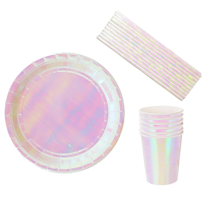 8 шт. Радужная градиентная фольга одноразовая посуда рождественские Летние