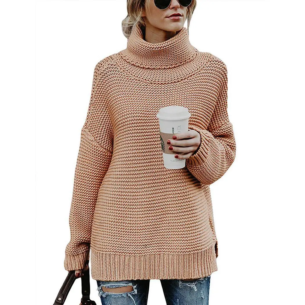 New Fashion Women Knitted Turtle Neck Long None Casual Sleeve Solid Pullover Loose Hip Length Sexy Sweater | Женская одежда