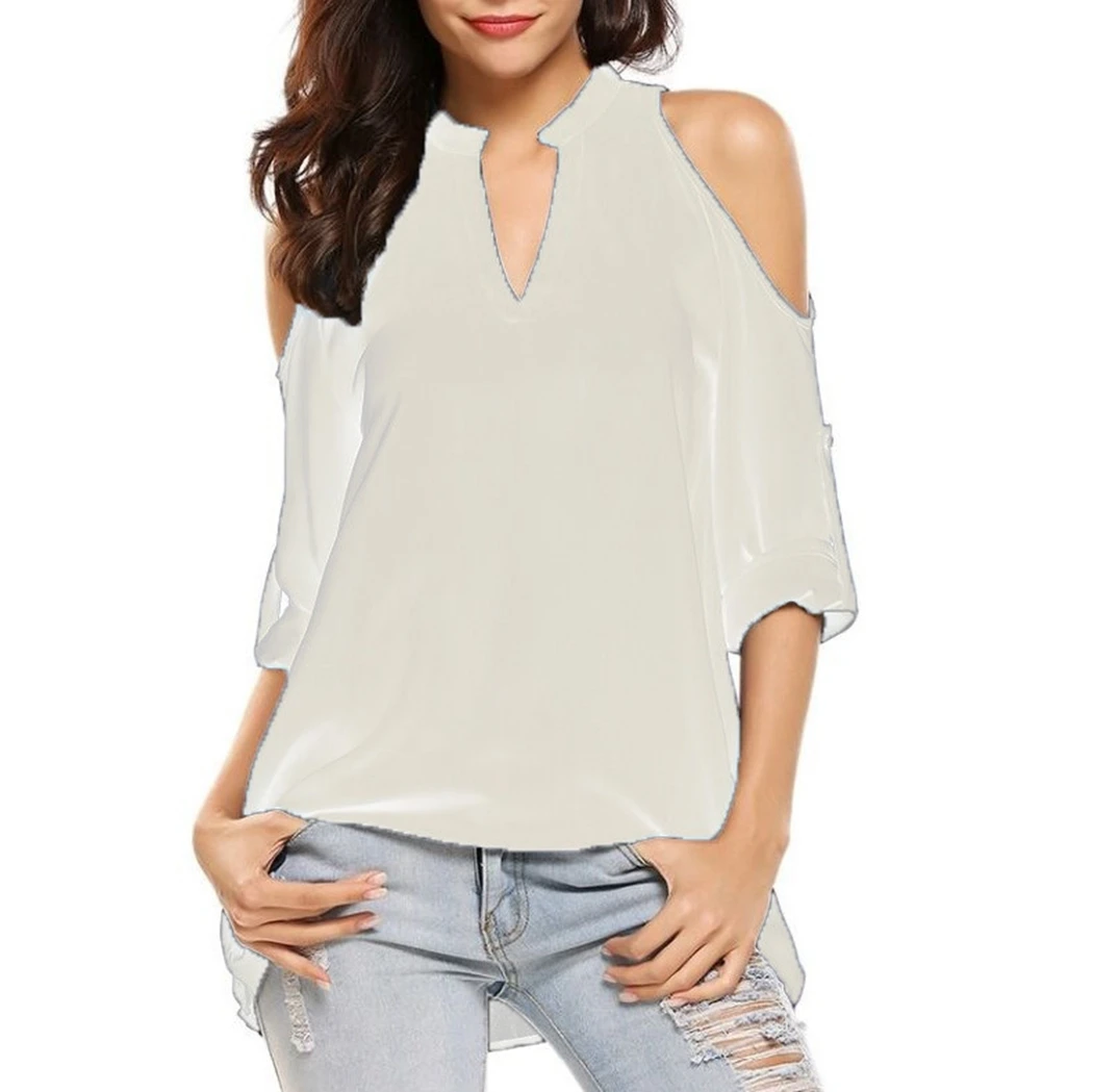 Женские блузки с открытыми плечами сексуальные шифоновые топы больших размеров