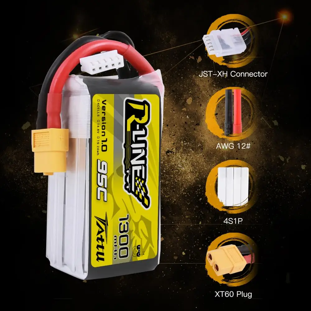 Гоночный аккумулятор Tattu 95C 14 8 V 1300mAh Lipo 4S XT60 разъем для FPV гоночного дрона RC